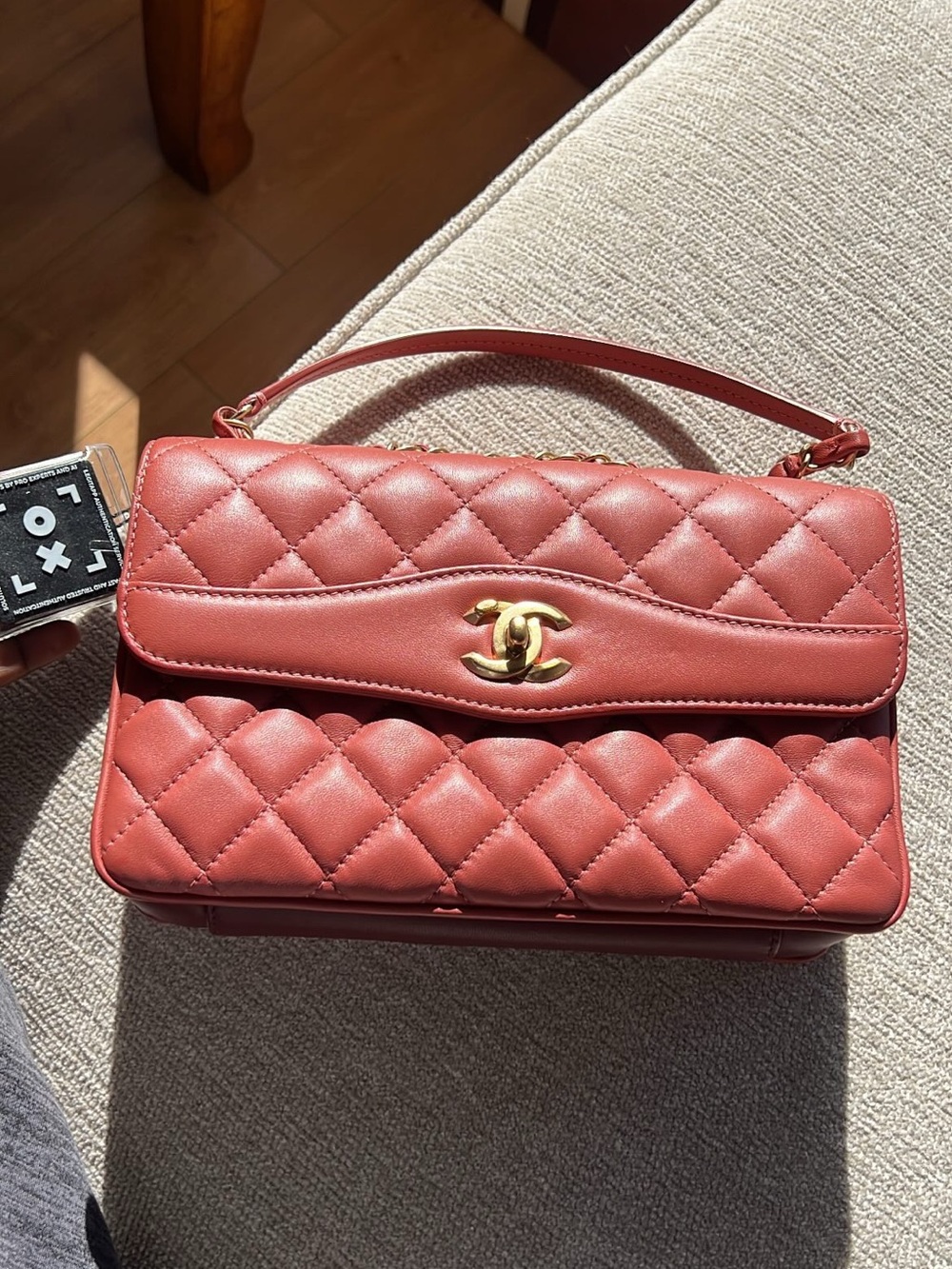 Bicolor CHANEL Quilted Medium Bag in Coral and burgundy